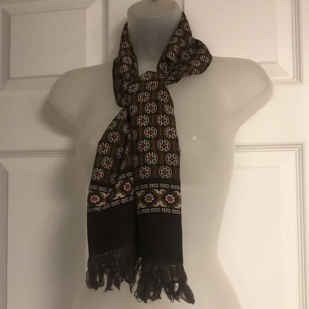 Elegant Retro Silky Scarf Chinese Geometrical Pattern Style. Opera Scarf. Unisex